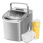 Havato Portable Ice Maker Countertop, 9 Bullet Ice Cubes in 6 min, 26.5 lb (12kg)/24h, Compact Ice Machine with Handle Scoop Basket, Self-Cleaning, Ideal for Home/Kitchen/Office/Party/Camping, Grey