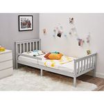 Single Bed Frame with Guardrail, Panana Simple and Elegant 3ft Soild, Wooden for Children (Grey)