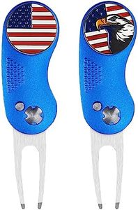 FINGER TEN Golf Divot Repair Tool and Ball Marker Switchblade Value Pack, Foldable Magnetic Stainless Steel with Pop-up Button (C: 2 in Blue)