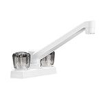 Dura Faucet DF-PK640S-WT RV Swivel Kitchen, Galley, or Bar Faucet with Smoked Acrylic Knobs (White)
