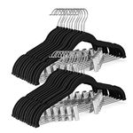HOUSE DAY Velvet Skirt Hangers 24 Packs Velvet Hangers with Clips Ultra Thin Non Slip Velvet Pants Hangers Space Saving Clothes Hanger (Black)