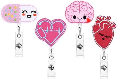 OFFCUP Porta Badge Retrattile, 4Pcs Porta Badge Infermiere, Porta Badge a Cordoncino Retrattile, Retrattile Bobina Clip ID Badge, Feltro Badge Reel per Infermieri Volontari Studenti Insegnanti
