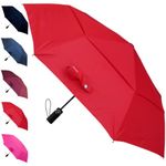 COLLAR AND CUFFS LONDON - Windproof 50mph StormDefender Compact Umbrella - Reinforced Fiberglass Frame - Vented Canopy - Small Strong Folding - Auto Open and Close - Candy Red Canopy - Men Women