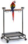 Mcage Large Wrought Iron Parrot Bird Play Stand Perch Play Gym Play Ground Rolling Stand (Black Vein, 28.5" x 17" x 39" H)