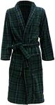 John Christian Men's Fleece Robe Green and Navy Tartan, Navy,green, Large-X-Large