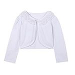 SMILING PINKER Girls Shrug Cardigan 3/4 Sleeve Lace Bolero Kids Pearl Cover Up Short Top(White,7-8 Years)