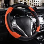 Leather Car Steering Wheel Cover, Non-Slip Car Wheel Cover Protector Breathable Microfiber Leather Universal Fit for Most Cars (Orange)