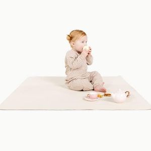 GATHRE Baby Splat Mat for Under High Chair - Wipeable and Water Resistant Leather Splat Mat, Foldable, Anti-Slip, Protective Baby Floor Mat for Mealtime Spill and Playtime Mess (38" x 38" Ivory)