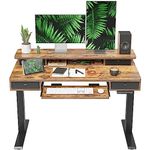 FEZIBO 48 x 24 Inch Height Adjustable Electric Standing Desk with 4 Drawers and Keyboard Tray, Electric Stand up Desk with Storage Shelf, Sit Stand Desk with Splice Board, Black Frame/Rustic Brown Top
