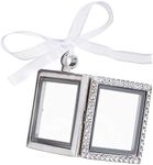 David Tutera Silver Picture Frame Charm: Acetate Windows with Magnetic Closures, Gemstone Accents, 1 x 1 Inch