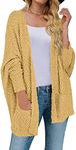 MEROKEETY Women's 2024 Winter Fuzzy Popcorn Batwing Sleeve Cardigan Knit Oversized Sherpa Sweater Coat, KhakiYellow, X-Large