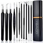 [New]Blackhead Remover Tool 11PCS, Ybaoo Professional Pimple Popper Tool Kit - Treatment for Blackheads, Pimples, Whiteheads and Zit Popper and Metal Case (Black)