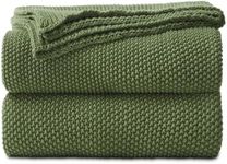 Longhui bedding Olive Green Cotton Cable Knit Throw Blanket for Couch Sofa Bed, Home Decorative Lightweight Knitted Blankets with Bonus Laundering Bag, 60“ x 80”, Machine Washable