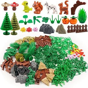 Plants Tree Accessories Bricks, Botanical Parts Flower Leaf Forest Jungle Flower Plants Pieces Building Blocks Set, Animals Farm Squirrel Birds Grass Garden House Toy (Without Baseplate)