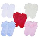 heartbury Cute And Colorful 100% Pure Cotton Baby Girls Frilly/Lace Ankle Length Socks For Girls-(Age 1-6Years) (5 Colors, 4-5Years), Multicolor