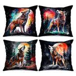 Tucocoo Modern Decorative Pillow Covers 18x18 inches Set of 4 Wolf Close-up Throw Pillow Covers Forest Animal Square Pillowcase Fantasy Moonnight Cushion Case for Couch Sofa Bed Car Patio