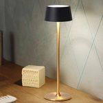 DAWALIGHT Cordless Lamp 4000mAh Rechargeable tbale lamp LED Desk Lamp Stepless Dimming Black and Gold Battery Operated Portable Cordless 2700K Gold Base