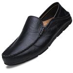 Go Tour Men's Premium Genuine Leather Casual Slip on Loafers Breathable Driving Shoes Fashion Slipper, A-black, 10.5