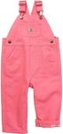 Carhartt Girls Bib Overalls (Lined and Unlined), Pink Lemonade, 3T