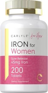 Iron Supplement for Women 45mg | 200 Tablets | Vegetarian, Non-GMO, Gluten Free, Slow Release Pills | by Carlyle