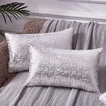 Silver Throw Pillows,Set of 2 White Cushion Covers Velvet Decorative Square Throw Pillow Covers with Silver for Home Decor Bedroom Living Room Couch Bed Sofa, 12x20 in,White and Silver Pillow Covers