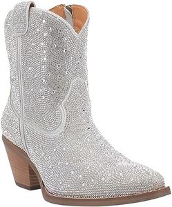 Dingo Womens Rhinestone Cowgirl Round Toe Casual Boots Ankle Mid Heel 2-3" - Black, Silver, 10