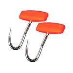 LGEGE 2 PCS Stainless Steel T Hooks with Orange Hook Plug,T-Handle Meat Boning Hook for Kitchen Butcher Shop Restaurant Tool (2xPlastic Orange Handle)