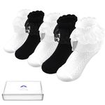 Fassory 5 Pairs Cotton Rich Frilly Ankle School Socks for Children, Girls Lace Top Cotton Socks (as8, age, 4_years, 6_years, regular, White & Black)