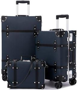 universal trotter 3-Piece Vintage PU Leather Trunk Style Suitcase Set with Wide Aluminum Frame, Water-Resistant, Smooth 360° Spinner Wheels (Midnight Navy, 12''+20''+26'')