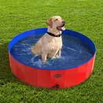 Portable Plastic Pool for Dogs - 47-Inch Diameter Foldable Pool with Carrying Bag - Large Pet Pool with Drain for Bathing or Play by PETMAKER (Red)