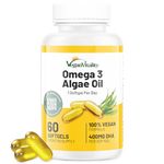 Vegan Omega 3 Algae Oil : 400mg DHA - for Heart, Joints, Brain Health, High Strength 60 Softgel Tablets, 2 Months Supply. Vegan Vitality's Algae Omega 3 - Vegans, Vegetarians Suitable DHA Supplement