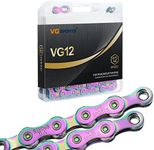 VG Sports 12 Speed Bike Chain,Full Hollow Ultra Light Bicycle Chain Suitable for Moutanin Bike Road Bike,1/2 x 11/128 Inch,126Links, Silver/Rainbow/Titanium