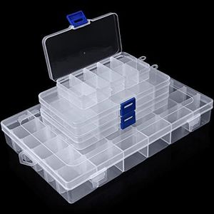 BELLE VOUS 4pz Scatole Plastica con Coperchio - Contenitore Plastica Trasparente Piccolo, Medio e Grande - Scatola con Scomparti a Griglia Regolabili e Rimovibili per Gioielli, Perline e Minuteria