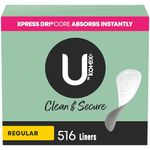 U by Kotex Clean & Secure Panty Liners, Light Absorbency, Regular Length, 516 Count (4 Packs of 129) (Packaging May Vary)