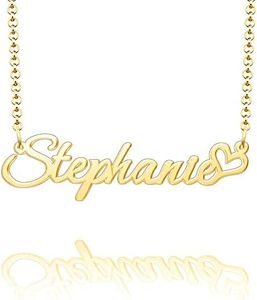SexyMandala Personalized Name Necklace Custom Gold Name Plate Necklace Sterling Silver Love Heart Pendant Gift Card, Metal, glass
