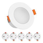 Eslas LED Downlights Ceiling 5W, IP65 Parallel Connection Recessed Ceiling Lights 3CCT Bathroom, Warm White 2700K Neutral White 4000K Cool White 6000K Selectable, 550Lm, Non-Dimmable, 6 Pack