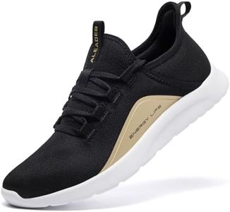 ALEADER Energycloud Walking Shoes Women Slip Ins Sneakers Tennis Running Breathable Comfort Nursing Casual Black Gold Size 6.5 US