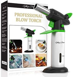 Spicy Dew Blow Torch - Creme Brulee Torch - Refillable Professional Culinary Kitchen Torch with Safety Lock and Adjustable Flame - Micro Butane Torch with Fuel Gauge - Cooking Food Torch