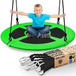 SereneLife Saucer Swing with Hang Kit, Outdoor Tree Swing with Swivel Spinner for Kids (Green)