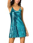 Allegra K Women's Saint Patrick's Day Party Glitter Adjustable Strap Mini Sparkly Sequin Dresses Teal Blue Medium