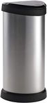 Curver Metal Effect One Touch Deco Bin, Silver, 40 Litre