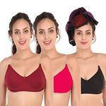 ROMANTIC MOOD Women's Bra with Transparent Strap and Belt (Multicolour, A, 34) - Pack of 3 Pieces