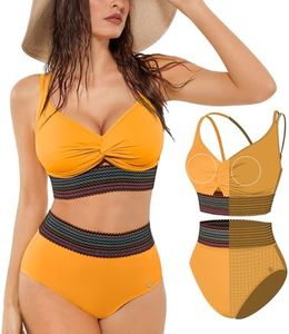 Popilush High Waisted Bikini Sets for Women Tummy Control Shapewear Two Piece Boho Swimsuit 4 Way Wear Beach and Pool Plus Size XXL Color Orange