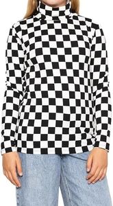 Oh So Soft Girl's Turtleneck Checkered Black and White X-Large