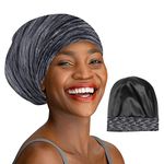 iCooBreeze 100% Mulberry Silk Lined Sleep Cap Bonnet for Curly Hair and Braids, Stay On with Adjustable Strap for Women Men (1 PC, Heather Black)