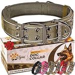 ADITYNA Heavy Duty Dog Collar with Handle - Reflective Dog Collar for Medium, Large, Extra-Large Dogs - Wide, Thick, Tactical, Soft Padded - Perfect Dog Collar for Training, Walking, or Hunting (Large: Fit 17-23" Neck, Ranger Green)