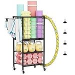 Weight Rack for Home Gym, Workout Equipment Storage Organizer, Home Gym Yoga Mat Storage Rack, Weight Storage Racks with Hooks, Yoga Mat Holder with Wheels for Yoga Block, Dumbbell, Resistance Band