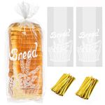 Nicunom 200 Pack Bread Loaf Packing Bags with Ties, Printed Bread Bag for Homemade Bread or Bakery, 18x4x8 Inches, Reusable Plastic Bread Bags, Large Bread Storage Bags Adjustable