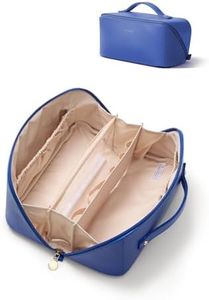 EACHY Travel Makeup Bag for Women, Flat Open Cosmetic Bag, Blue, Large