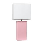 Elegant Designs LT1025-PNK Modern Leather Table Lamp with White Fabric Shade, Pink